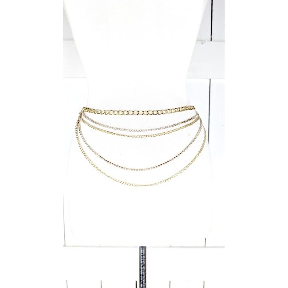 Gold metal rhinestone chain layered hanging belt - Picture 2 of 5